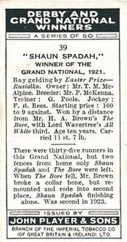 1933 Player's Derby and Grand National Winners #39 Shaun Spadah Back